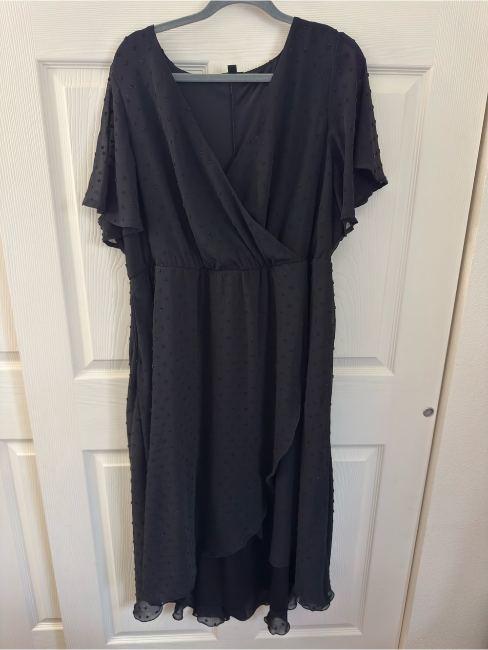 Torrid Black Faux Wrap Dress Size 3 Textured Flutter Sleeve